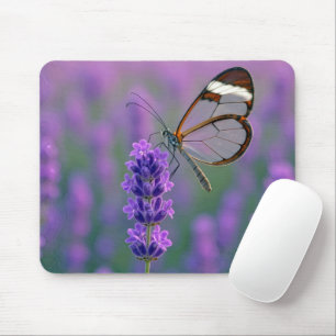 Tapis De Souris Papillon aux ailes de verre sur une fleur de lavan