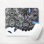TAPIS DE SOURIS PAPILLON BLACK ANTIQUE LACE BLEU MOUSE PAD (Avec souris)