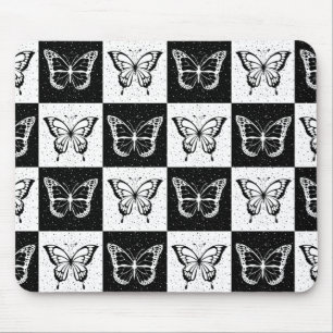 Tapis De Souris Papillon blanc noir À damiers bloc
