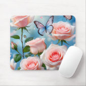 Tapis De Souris Papillon bleu rose doux (Avec souris)