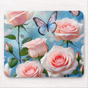 Tapis De Souris Papillon bleu rose doux