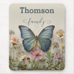 Tapis De Souris Papillon Bleu Vintage Floral Garden Famille