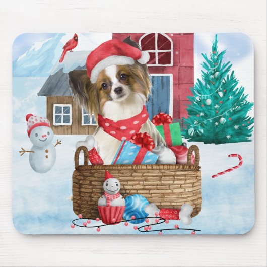 Tapis De Souris Papillon Chien dans la neige Maison de Chien de No (Devant)
