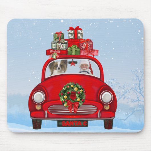 Tapis De Souris Papillon Chien En Voiture Avec Le Père Noël (Devant)