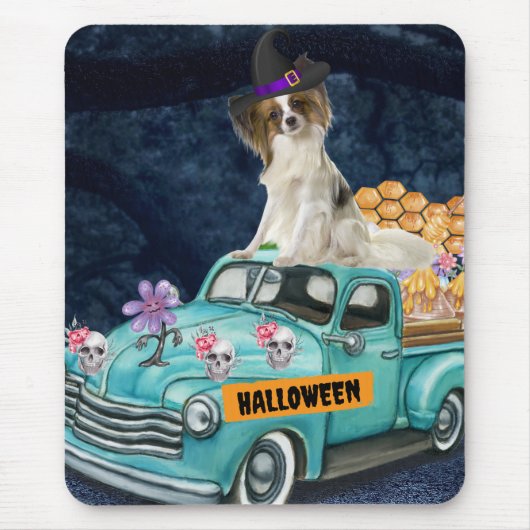 Tapis De Souris Papillon Chien Halloween Camion Effrayant Nuit (Devant)