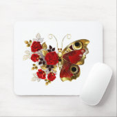Tapis De Souris Papillon de fleurs rouges aux roses rouges (Avec souris)