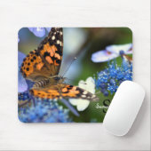 Tapis De Souris Papillon de la Dame peint sur une Hydrangée bleue (Avec souris)