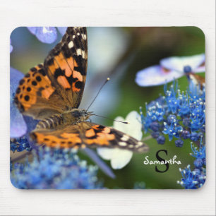 Tapis De Souris Papillon de la Dame peint sur une Hydrangée bleue