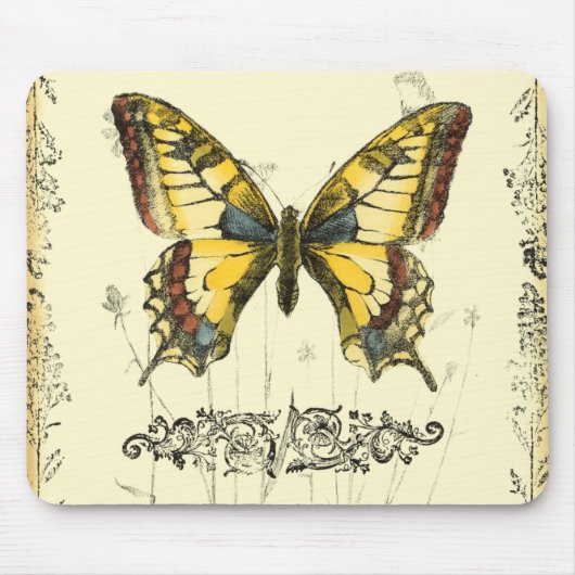 Tapis De Souris Papillon décoratif avec Fleur sauvage (Devant)