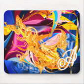 Tapis De Souris Papillon d'or brillant Monogramme Liquide Abstrait (Devant)