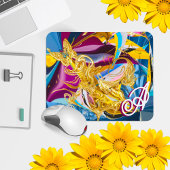 Tapis De Souris Papillon Doré Ton Liquide Monogramme Abstrait