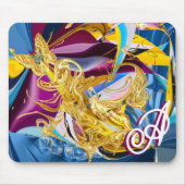 Tapis De Souris Papillon Doré Ton Liquide Monogramme Abstrait (Devant)
