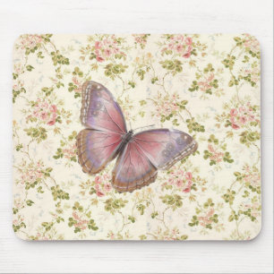 Tapis De Souris Papillon Floral Rose Shabby Chic