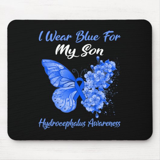 Tapis De Souris Papillon Je Porte Du Bleu Pour Mon Fils Hydrocépha (Devant)