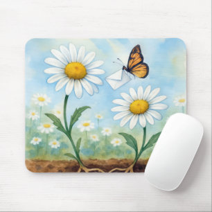 Tapis De Souris Papillon livrant du courrier à une marguerite
