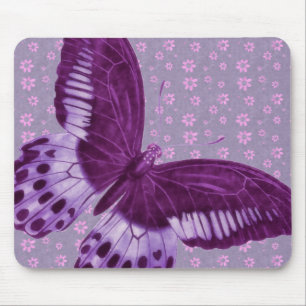 Tapis De Souris Papillon mauve à motifs floraux