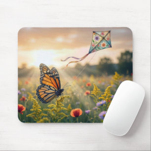 Tapis De Souris Papillon Monarque Faisant Voler un Cerf-Volant
