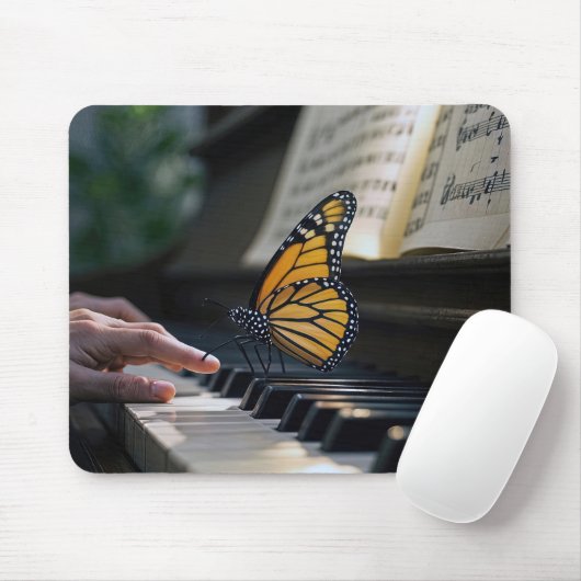 Tapis De Souris Papillon Monarque Sur Clavier Piano (Avec souris)