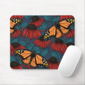 Tapis De Souris Papillon monarque sur des fleurs rouges (Avec souris)
