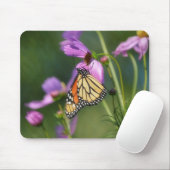 Tapis de souris Papillon Monarque sur fleurs roses (Avec souris)