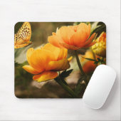 Tapis De Souris Papillon orange et fleurs (Avec souris)