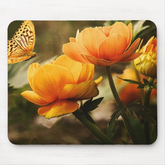 Tapis De Souris Papillon orange et fleurs (Devant)