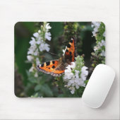 Tapis De Souris Papillon orange et fleurs blanches (Avec souris)