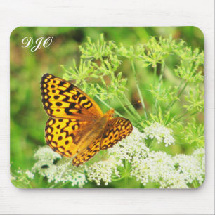 Tapis De Souris Papillon orange et noir au repos sur une fleur bla