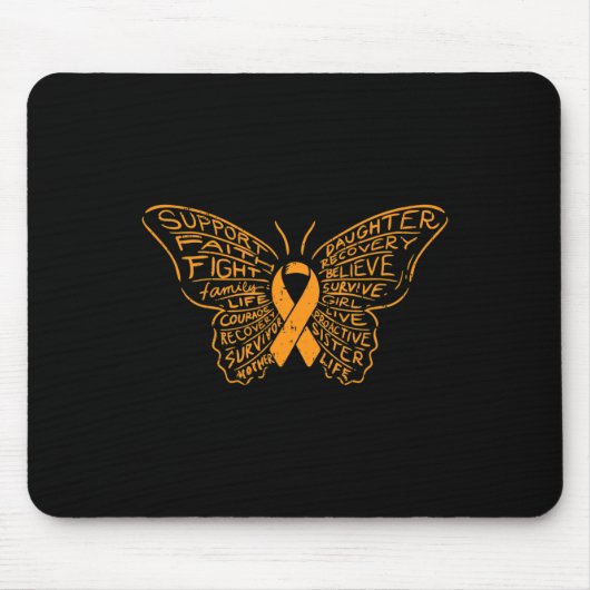 Tapis De Souris Papillon Orange Ruban Cancer Leucémie Sensibilisat (Devant)