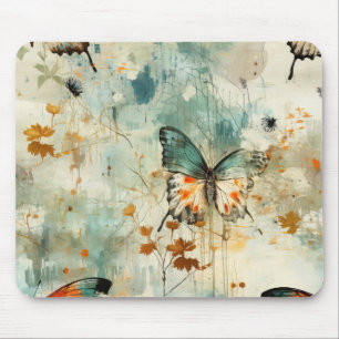 Tapis De Souris Papillon orange sarcelle bohème Fleur sauvage pein