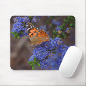Tapis De Souris Papillon orange sur la fleur bleue (Avec souris)