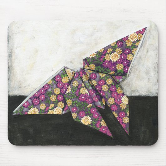 Tapis De Souris Papillon Origami sur papier floral (Devant)