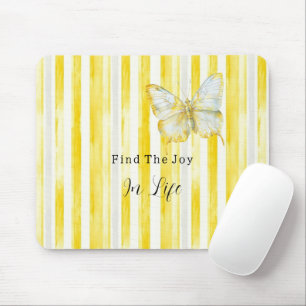 Tapis De Souris Papillon Rayures Blanches Jaune Citron Trouve Joie