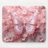 Tapis De Souris Papillon rose 3-D sur les fleurs (Devant)
