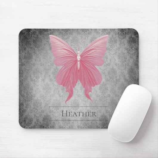 Tapis De Souris Papillon rose bijoux Damas (Avec souris)
