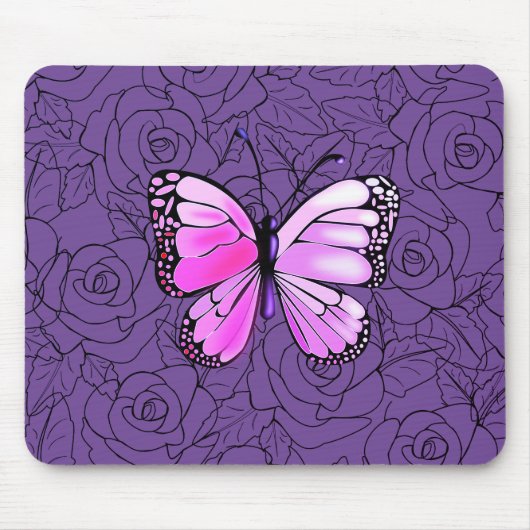 Tapis De Souris Papillon Rose Et Art Rose - (Devant)