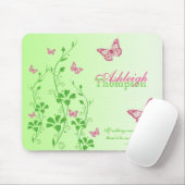 Tapis De Souris Papillon rose et vert Mousepad floral (Avec souris)