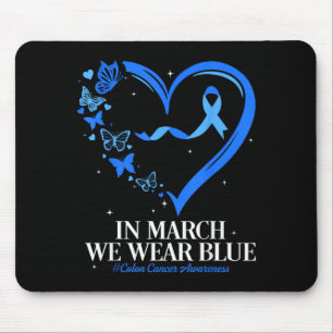Tapis De Souris Papillon ruban bleu cœur bleu cancer du côlon