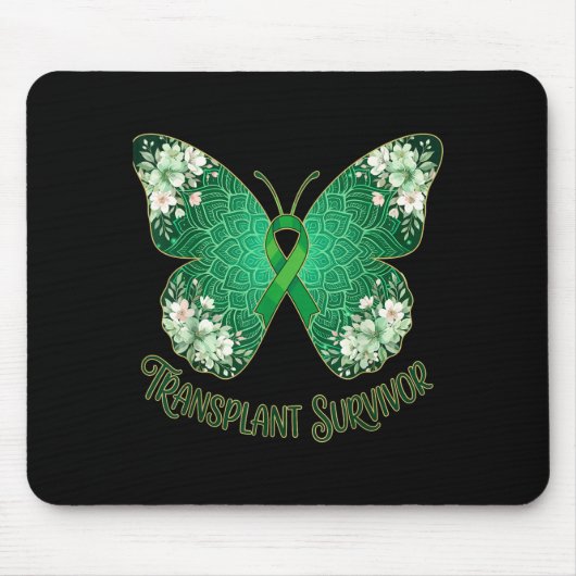Tapis De Souris Papillon ruban vert mandala survivant de transplan (Devant)