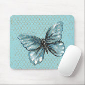 Tapis De Souris Papillon sarcelle dans un design de clôture à mail (Avec souris)
