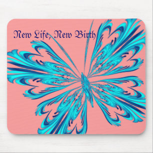 Tapis De Souris Papillon stylisé dans le bleu d'aqua