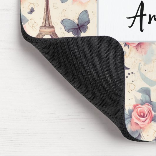 Tapis De Souris Papillon Tour Eiffel et Motif Rose (Coin)