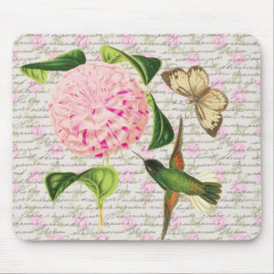 Tapis De Souris Papillon vintage et Caryophyllus de colibri