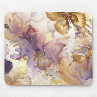 Tapis De Souris Papillons aquarelle papillons violet et or