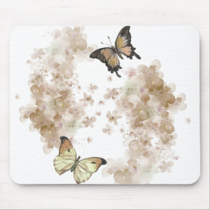 Tapis De Souris Papillons Brown noirs avec fleurs