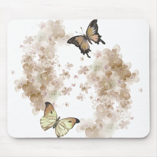 Tapis De Souris Papillons Brown noirs avec fleurs (Devant)