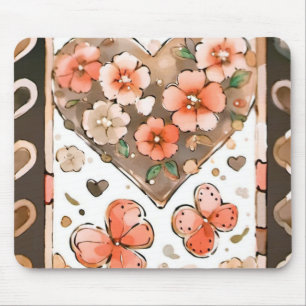 Tapis De Souris Papillons, Coeurs et Fleurs