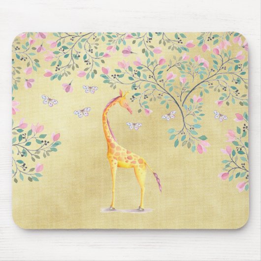 Tapis De Souris Papillons et fleur de girafe d'aquarelle (Devant)