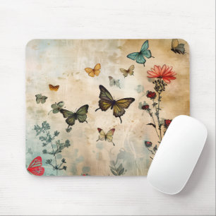 Tapis De Souris Papillons et fleurs de printemps