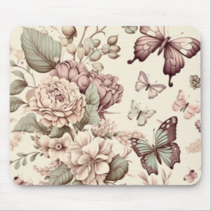 Tapis De Souris Papillons et fleurs décoration pastel